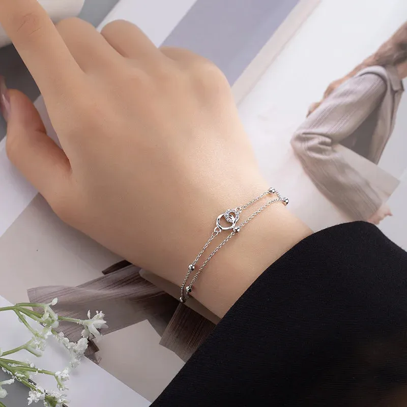 Romance 925 Sterling Silver Double Love Bracelet