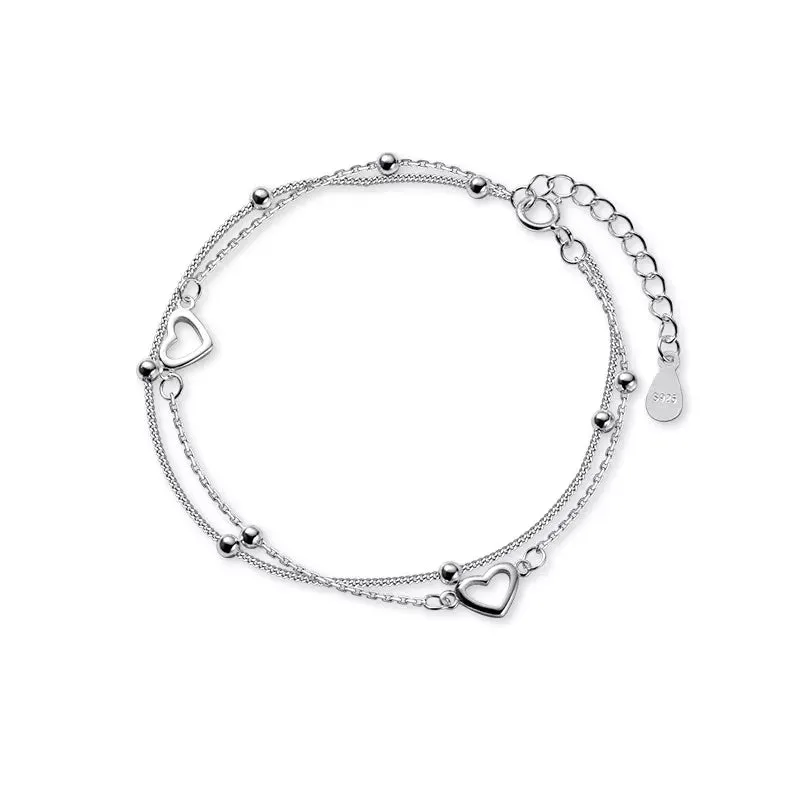 Romance 925 Sterling Silver Double Love Bracelet