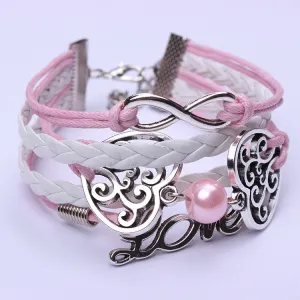 Romantic Pink Heart LOVE Pearl Hand-made Bracelet