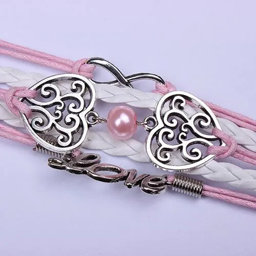 Romantic Pink Heart LOVE Pearl Hand-made Bracelet