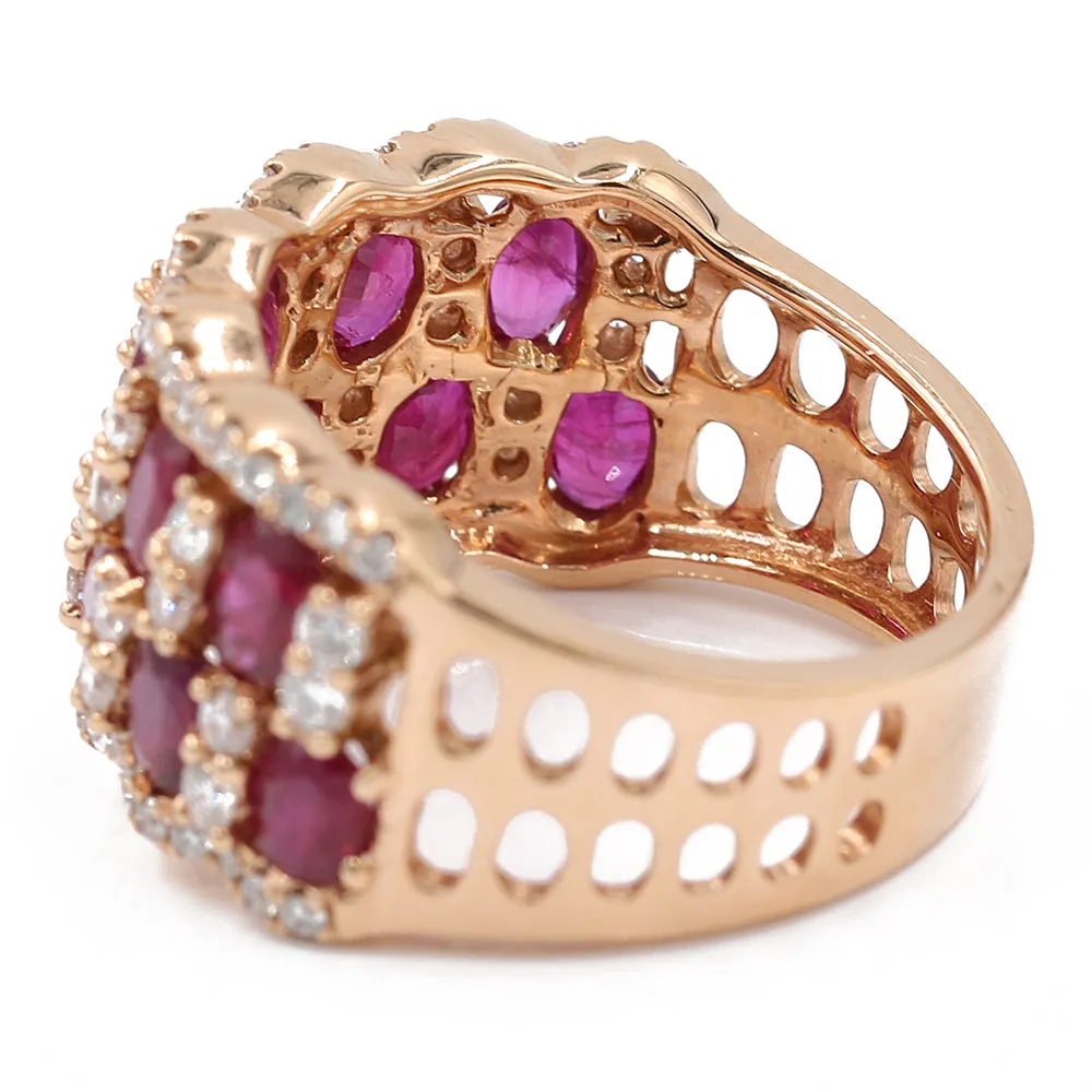 Rose Gold 18 Karat Statement Diamond and Rubies  Fashion Ring