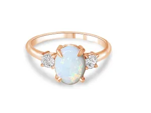 Rose Gold Plated Sterling SIlver 10x8mm White Opal ring trilogy
