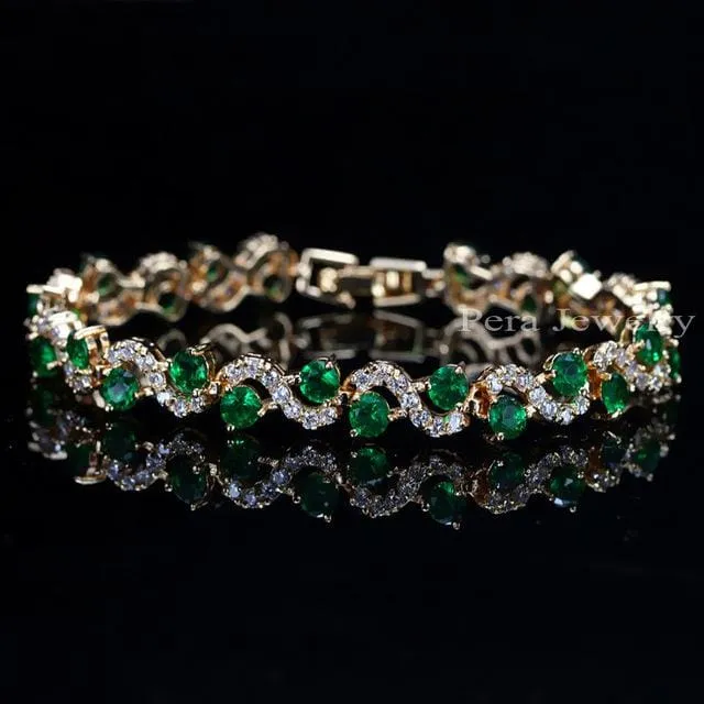 S Shape Gold Color Cubic Zirconia Big Charm Bracelet