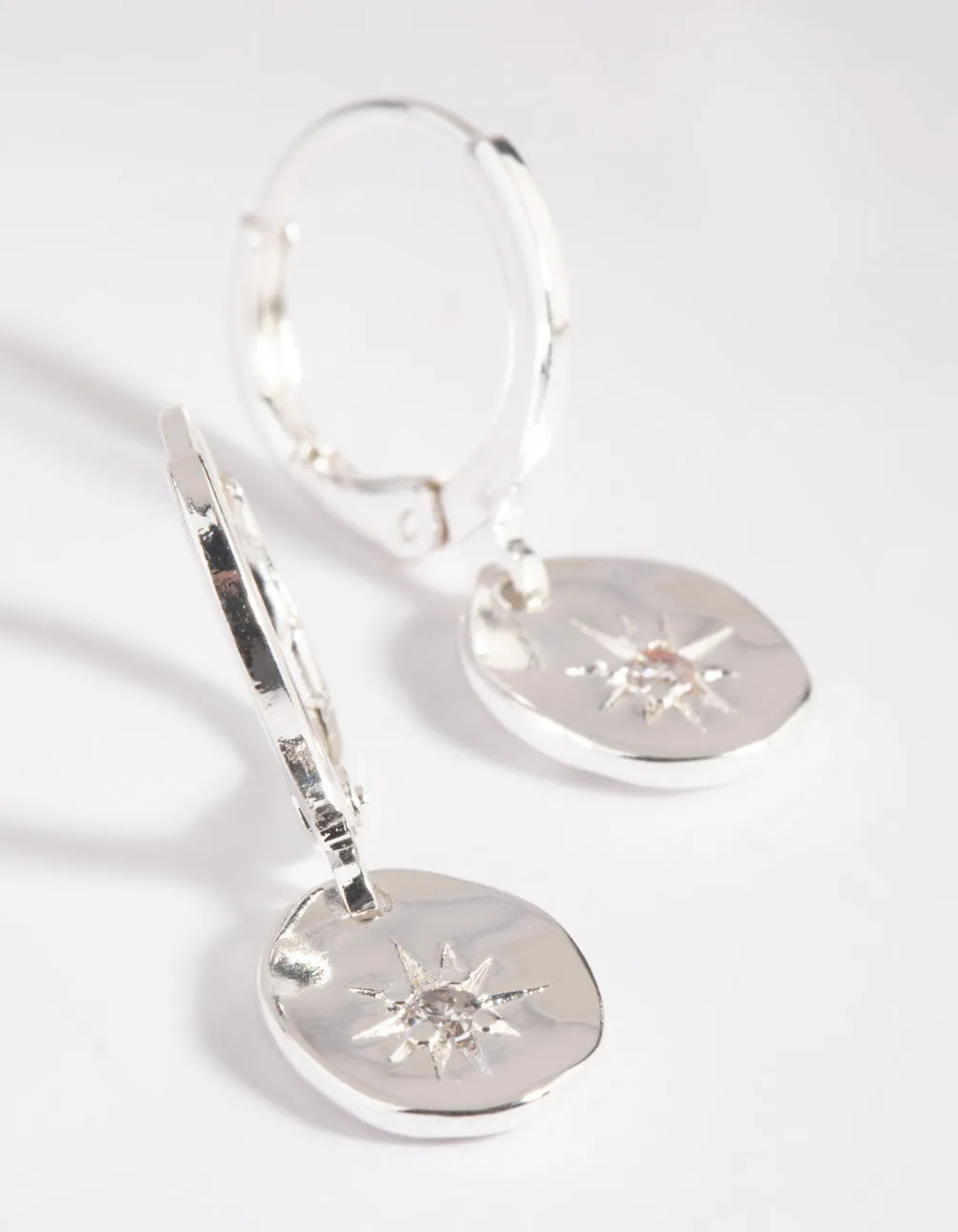 Silver Star Charm Huggie Hoop Earrings