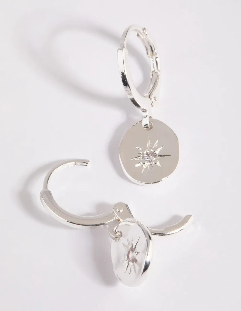 Silver Star Charm Huggie Hoop Earrings