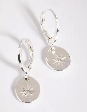 Silver Star Charm Huggie Hoop Earrings