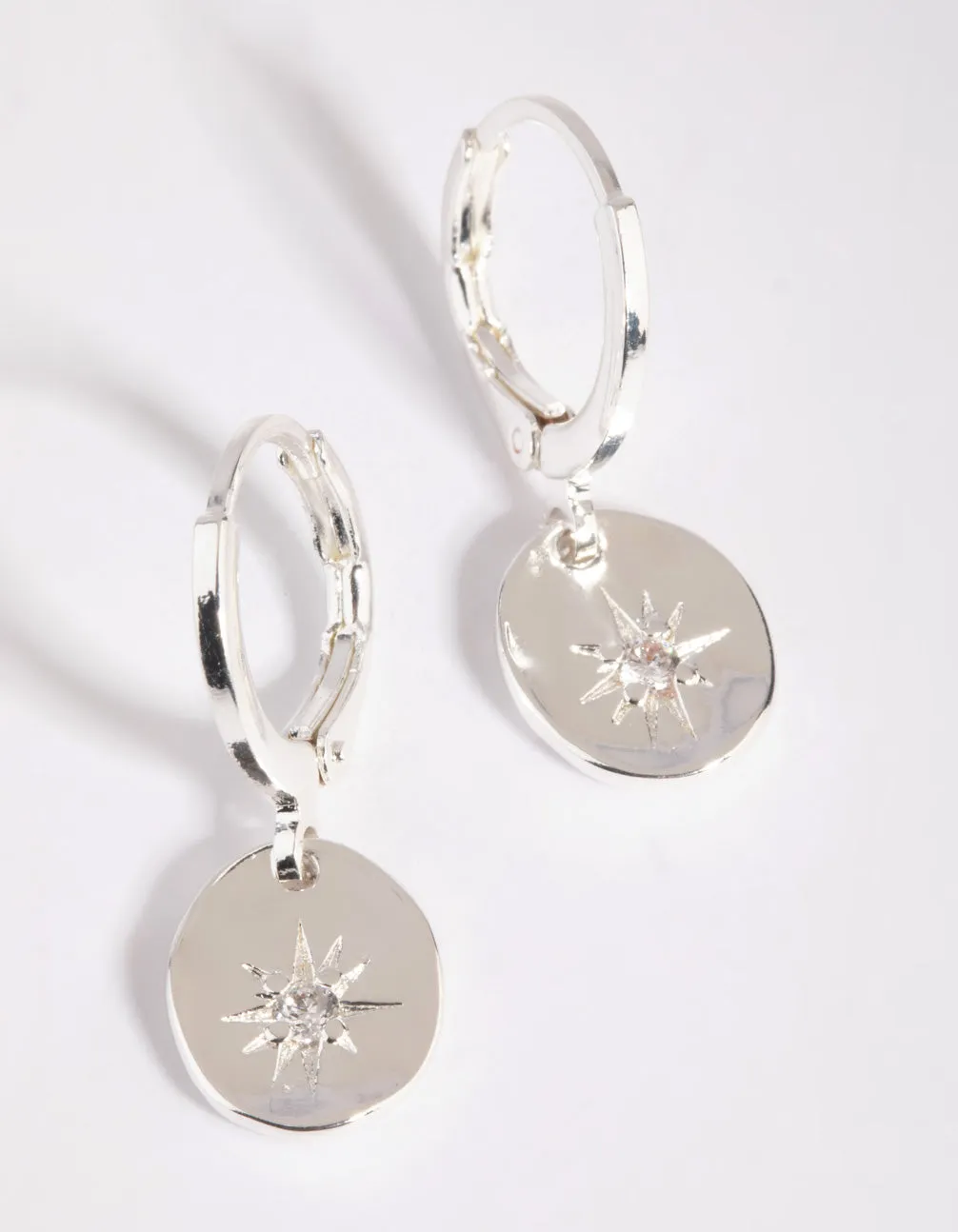 Silver Star Charm Huggie Hoop Earrings