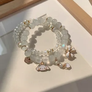 Simulated Pearl Cartoon Flower Sweet Cute 2 Pcs Charm Beaded Bracelets