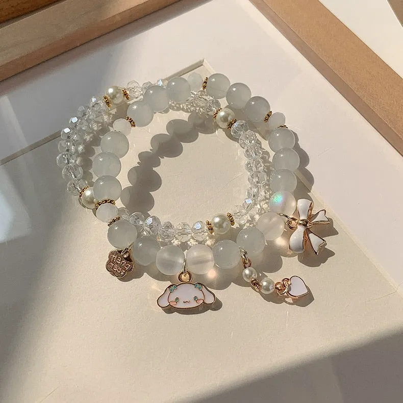 Simulated Pearl Cartoon Flower Sweet Cute 2 Pcs Charm Beaded Bracelets