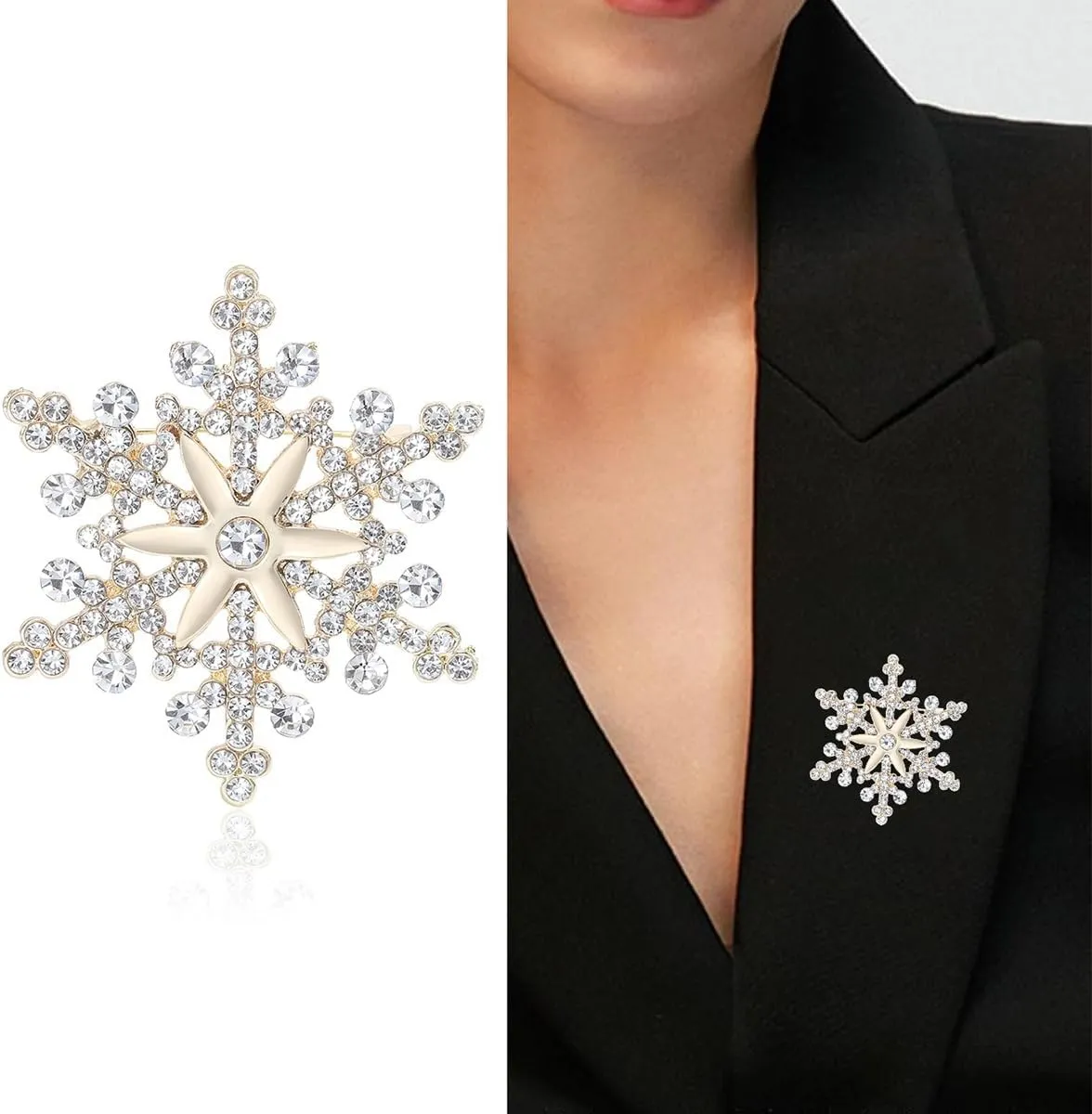 Sparkling Snowflake Brooches Pins Women Girls Snow Flower Safty Pin Crystal Snowflower Suit Hat Bag Badges Christmas Gift