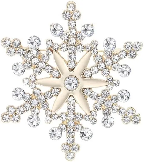 Sparkling Snowflake Brooches Pins Women Girls Snow Flower Safty Pin Crystal Snowflower Suit Hat Bag Badges Christmas Gift