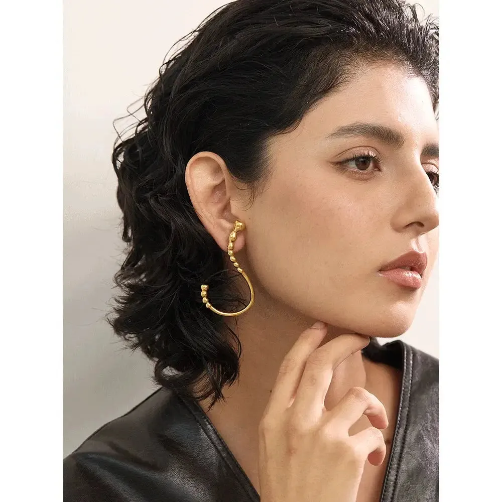 Stainless Steel Gold Beaded Hoop Earrings