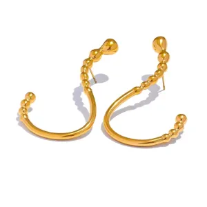 Stainless Steel Gold Beaded Hoop Earrings