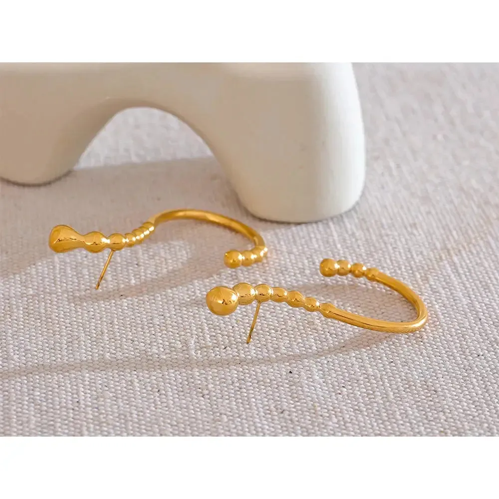 Stainless Steel Gold Beaded Hoop Earrings