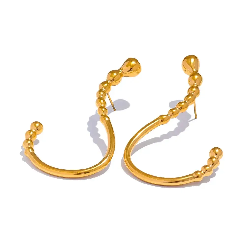 Stainless Steel Gold Beaded Hoop Earrings