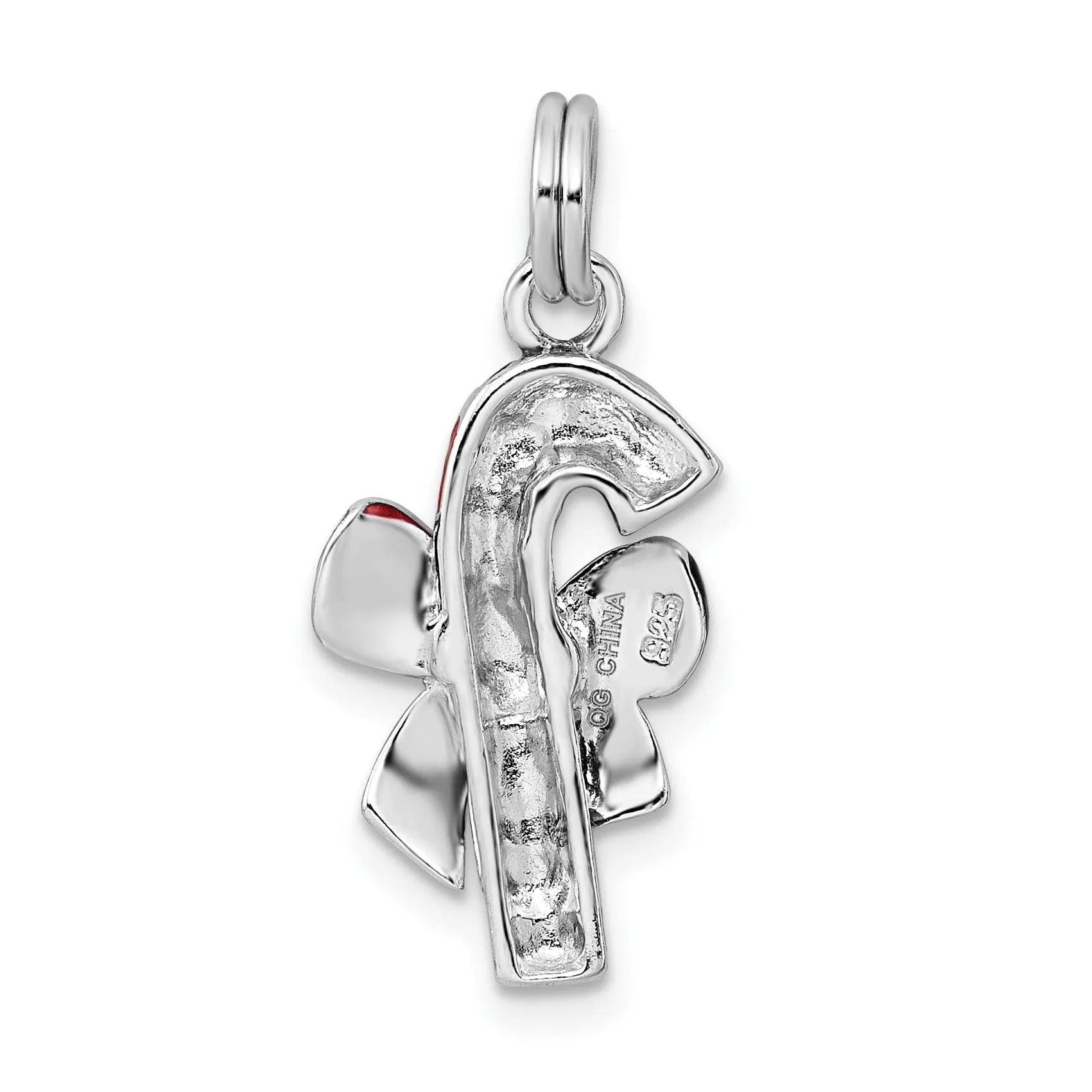 Sterling Silver Enamel Candy Cane Charm Pendant