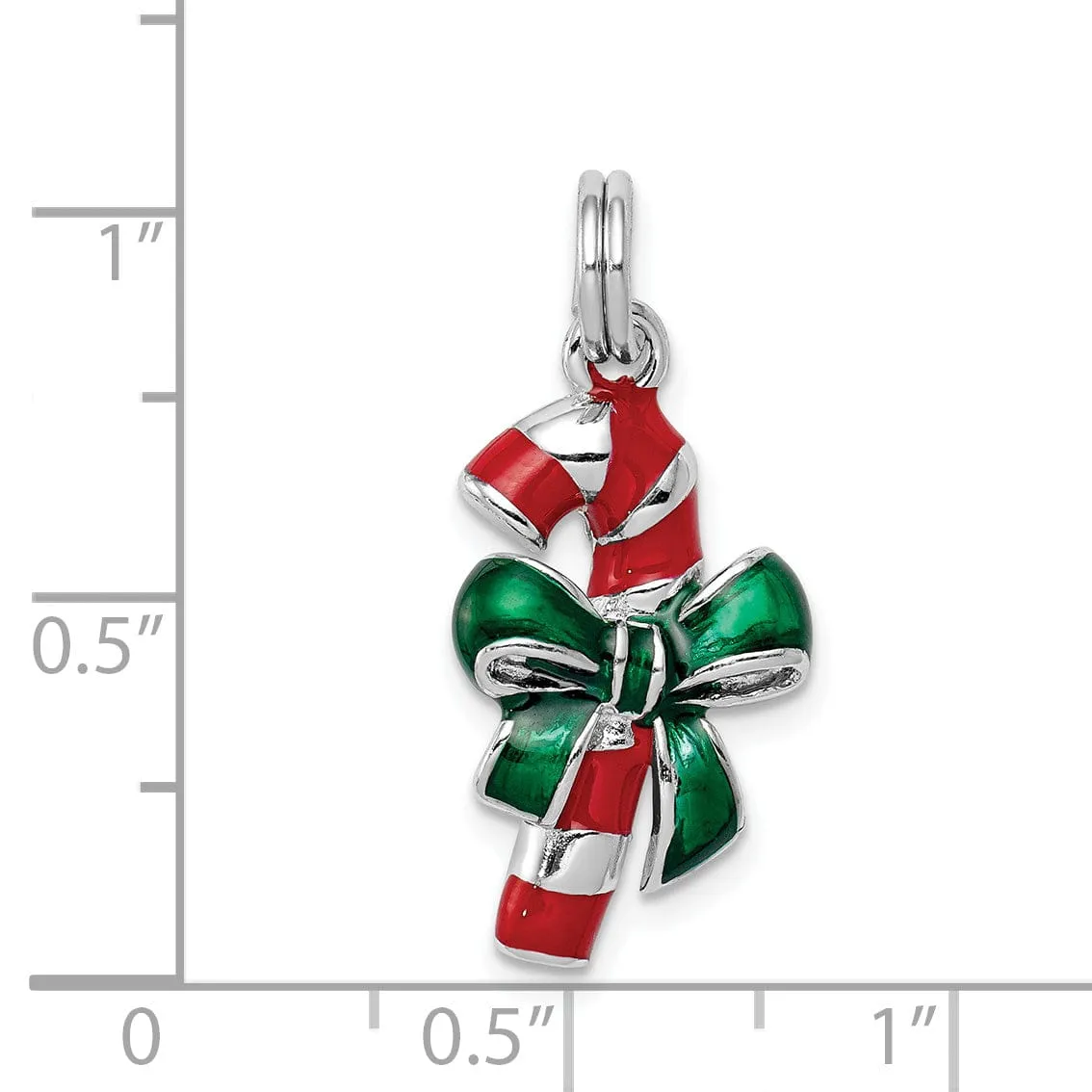 Sterling Silver Enamel Candy Cane Charm Pendant