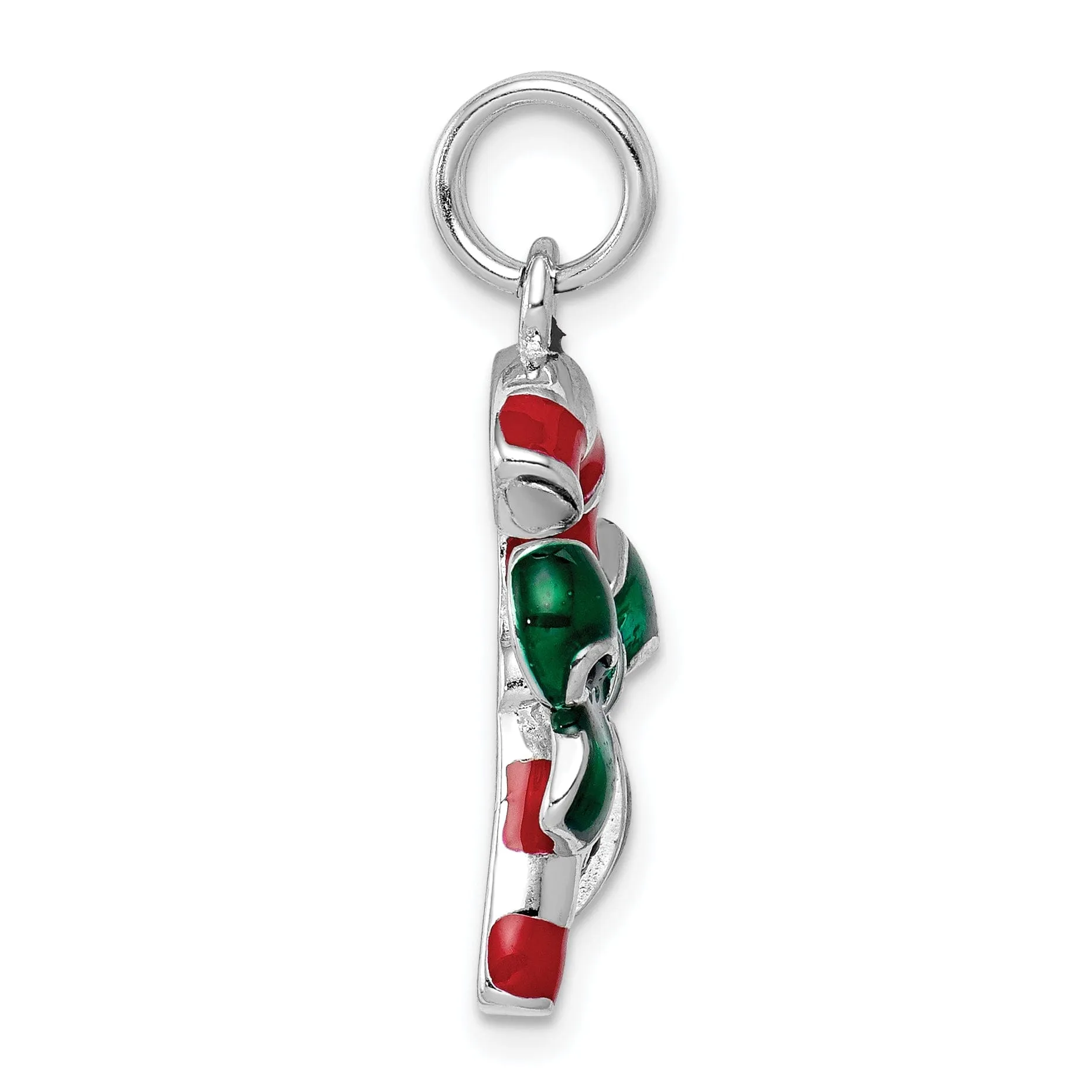 Sterling Silver Enamel Candy Cane Charm Pendant