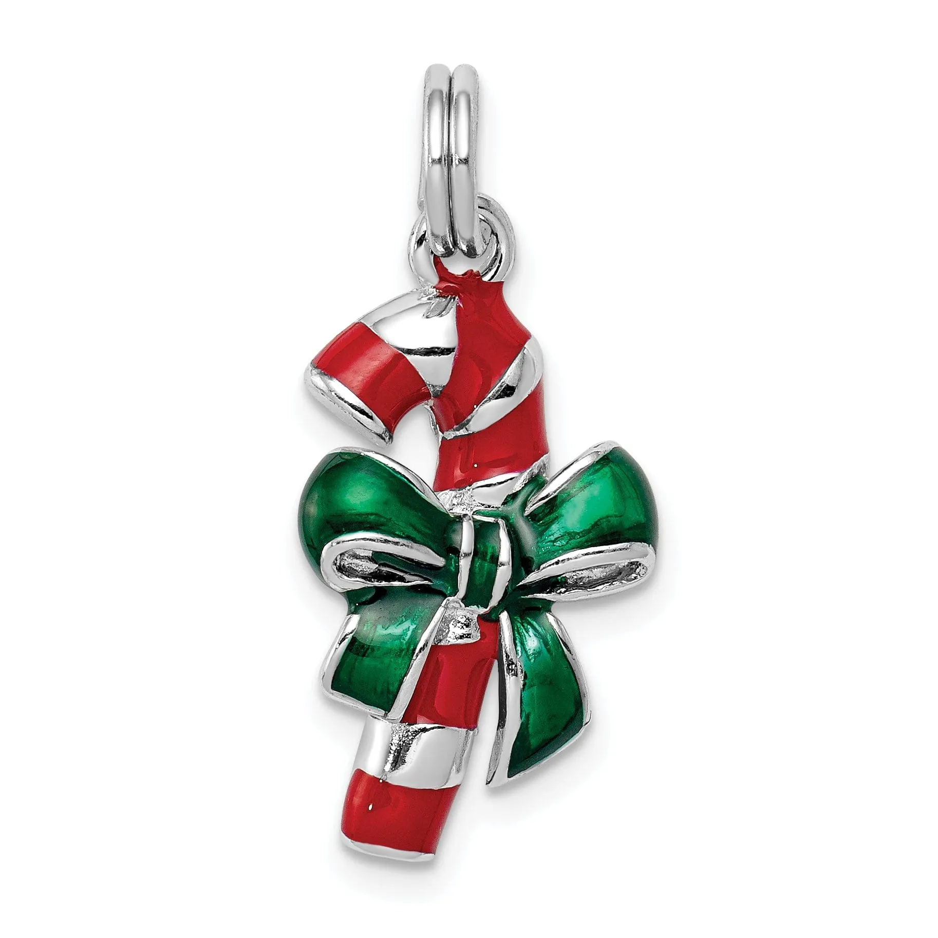 Sterling Silver Enamel Candy Cane Charm Pendant