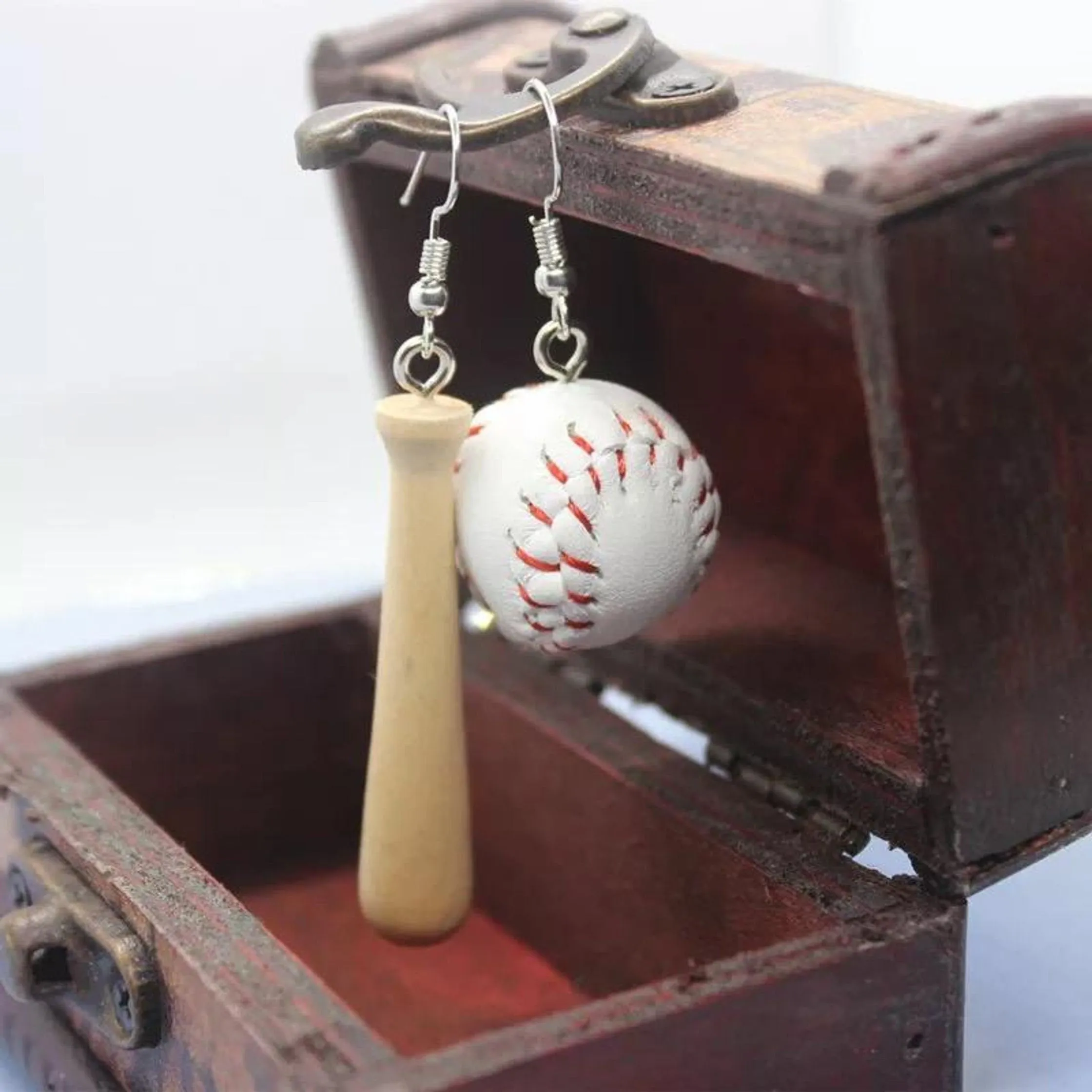 Stitched Ball Earrings, Baseball Earrings, Ball And Bat Earrings, Gift Idea Realistic Bat Funny Sport Earrings, Unusual Jewelry Gift For Her