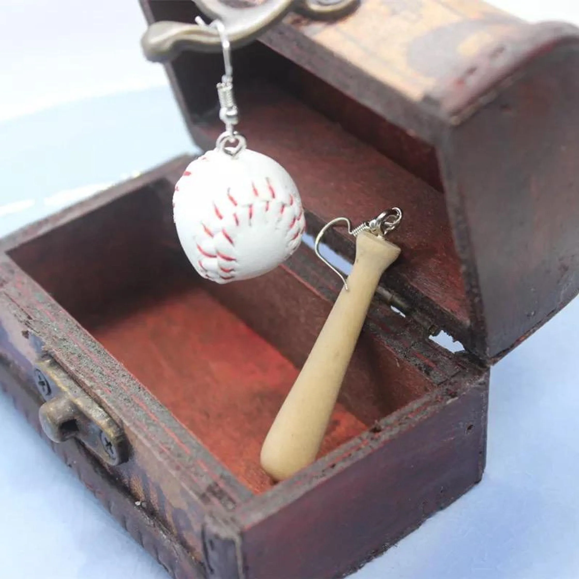 Stitched Ball Earrings, Baseball Earrings, Ball And Bat Earrings, Gift Idea Realistic Bat Funny Sport Earrings, Unusual Jewelry Gift For Her