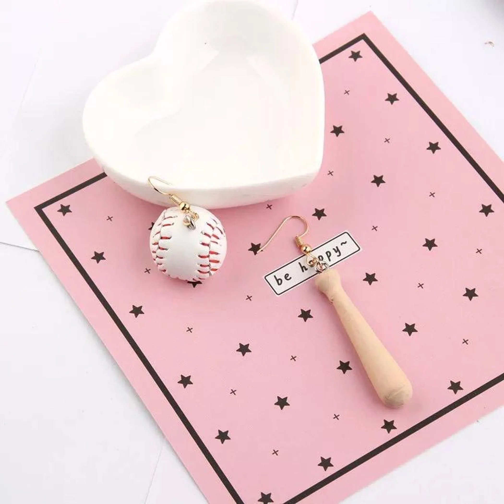 Stitched Ball Earrings, Baseball Earrings, Ball And Bat Earrings, Gift Idea Realistic Bat Funny Sport Earrings, Unusual Jewelry Gift For Her
