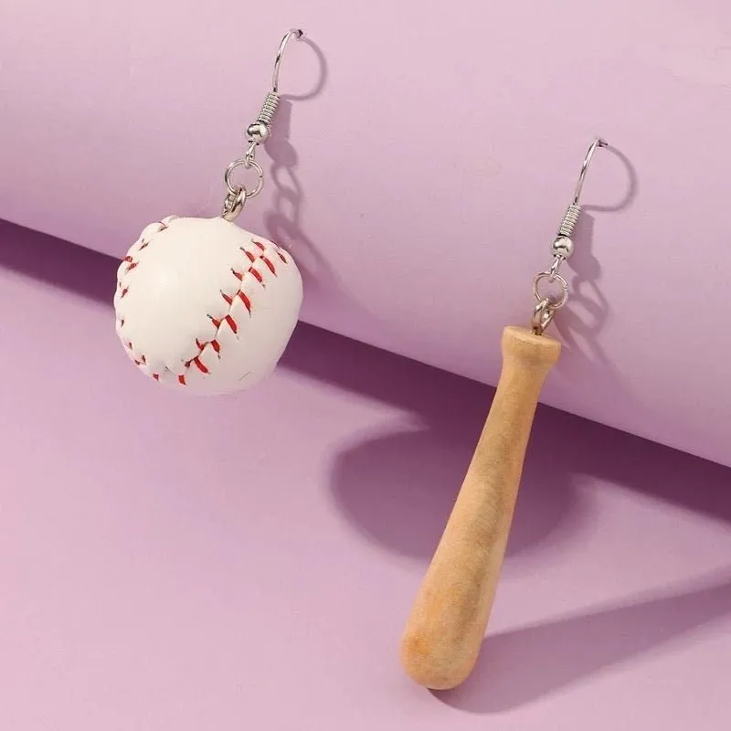 Stitched Ball Earrings, Baseball Earrings, Ball And Bat Earrings, Gift Idea Realistic Bat Funny Sport Earrings, Unusual Jewelry Gift For Her