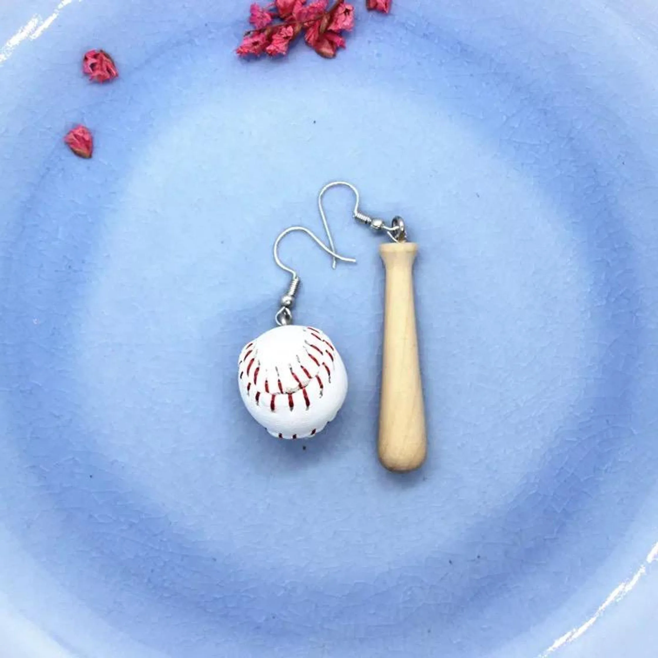 Stitched Ball Earrings, Baseball Earrings, Ball And Bat Earrings, Gift Idea Realistic Bat Funny Sport Earrings, Unusual Jewelry Gift For Her