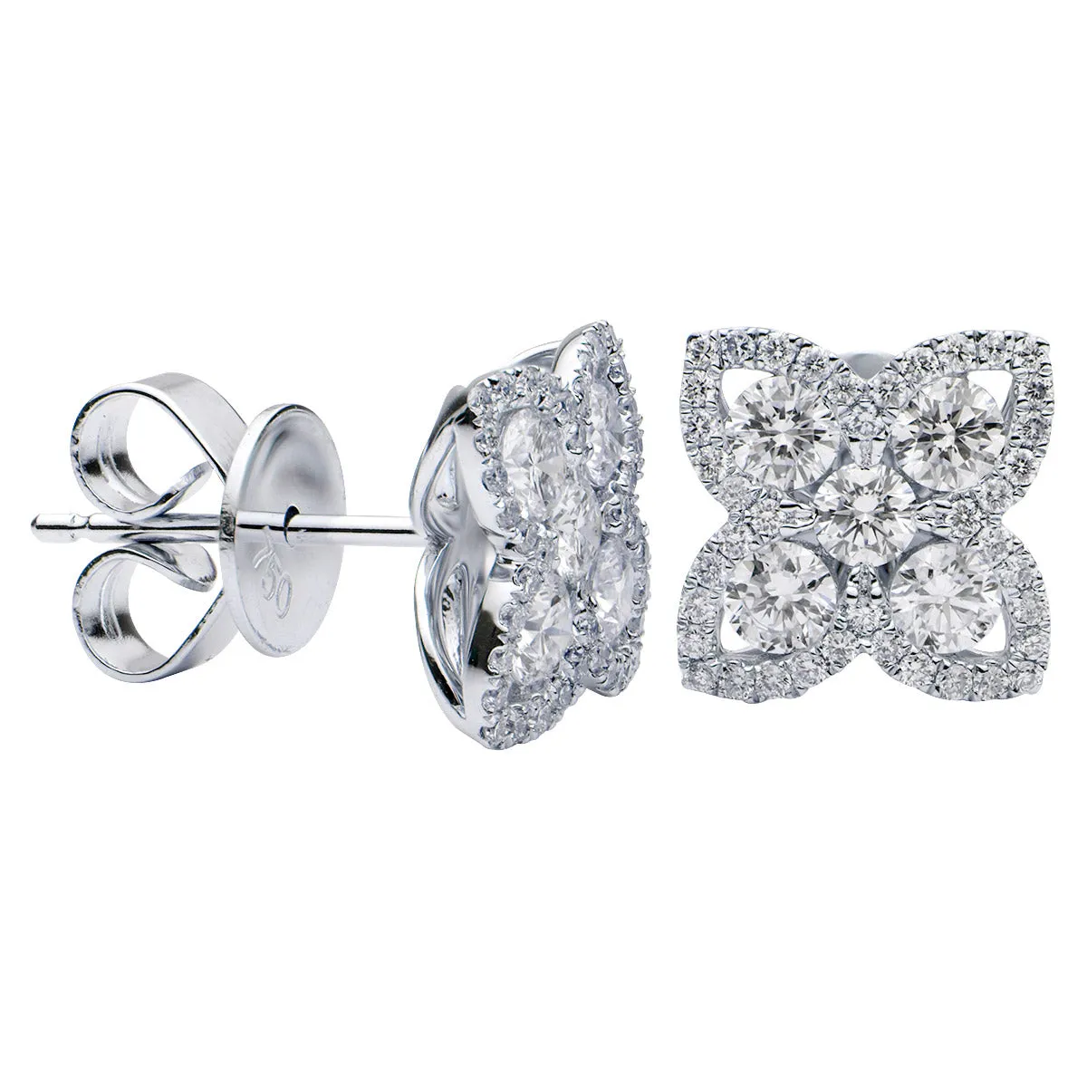 Suzy Levian 18k White Gold & 0.91 TCW Diamond Flower Cluster Stud Earrings