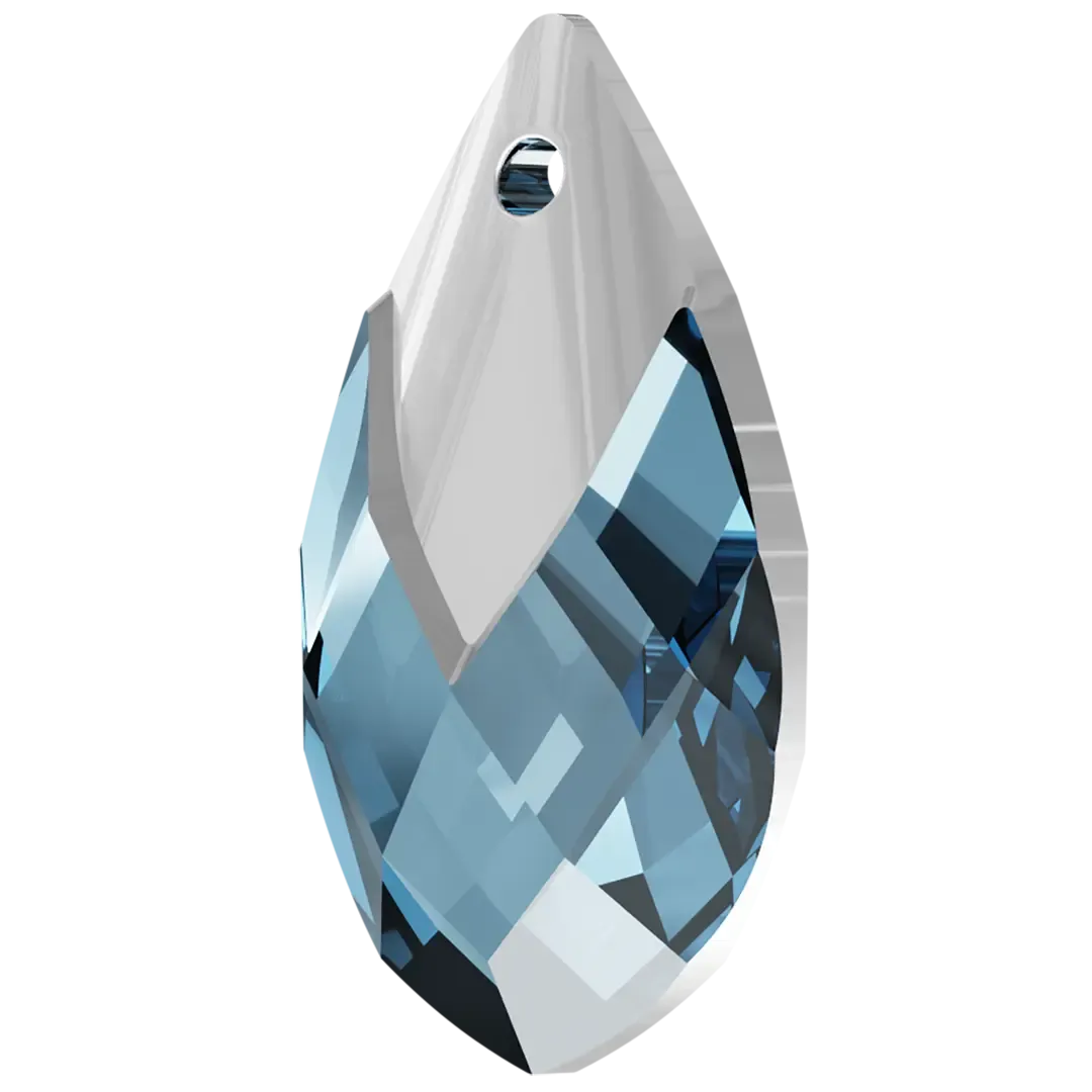 Swarovski Pendants Pear Metallic Cap (6565) Aquamarine Light Chrome