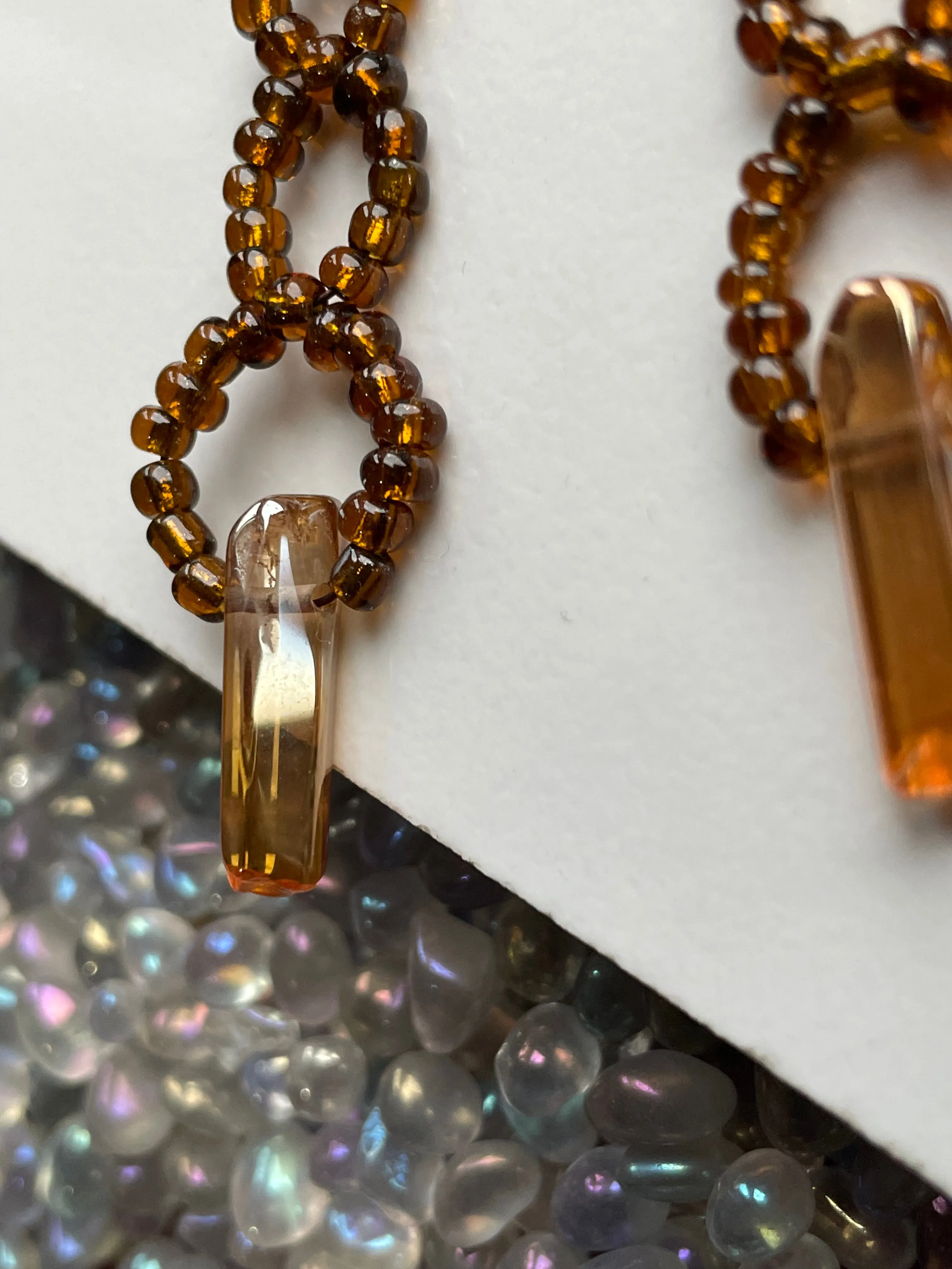 Tangerine Aura Quartz Gemstone Crystal Weave Beaded Rose Gold Earrings