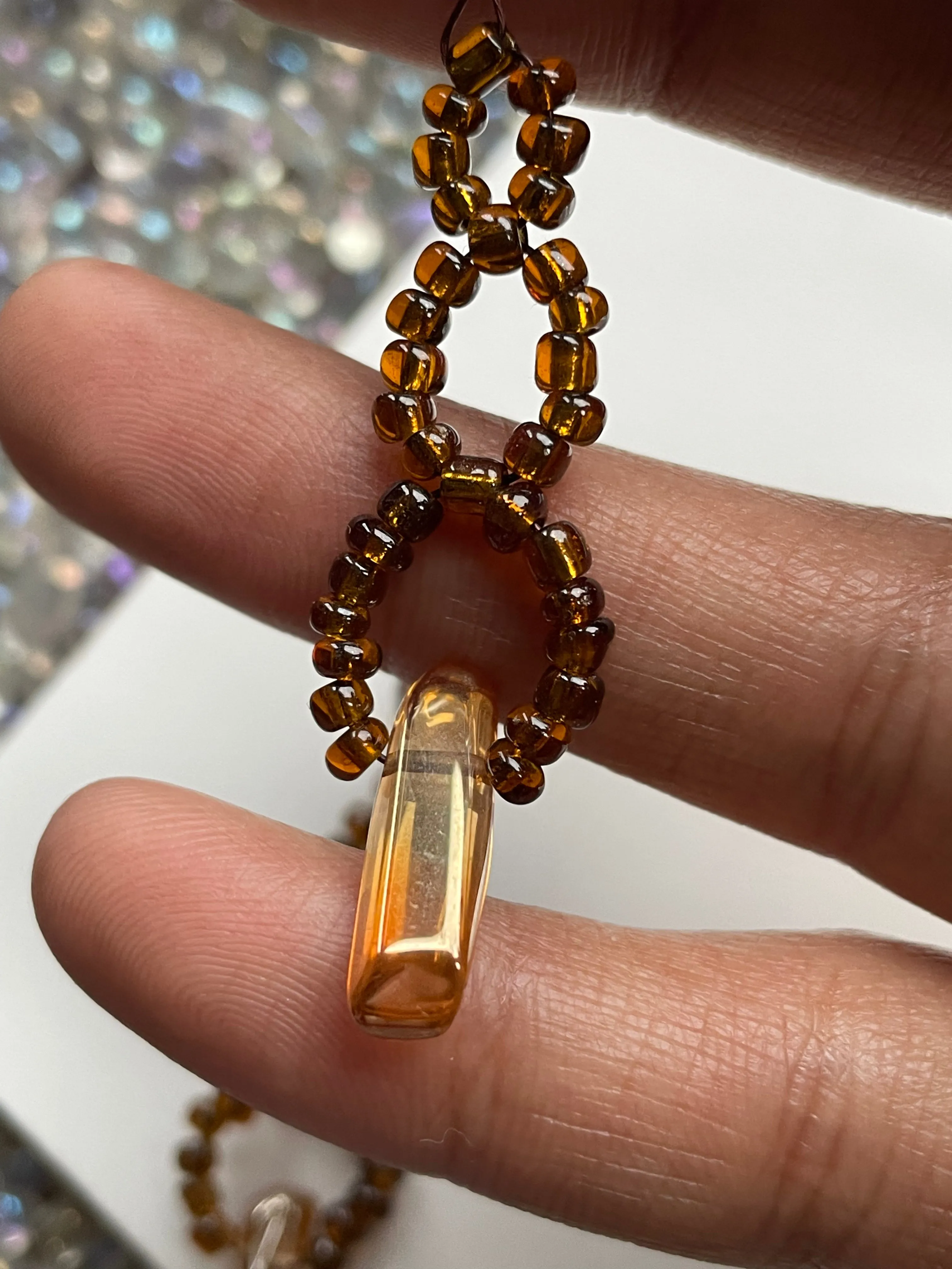 Tangerine Aura Quartz Gemstone Crystal Weave Beaded Rose Gold Earrings