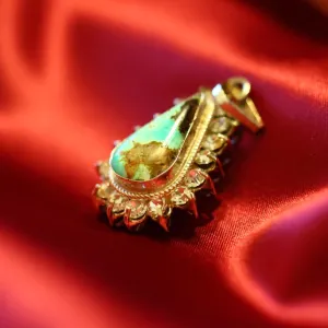Teardrop Turquoise (Feroza) Zirconia Sterling Silver Pendant