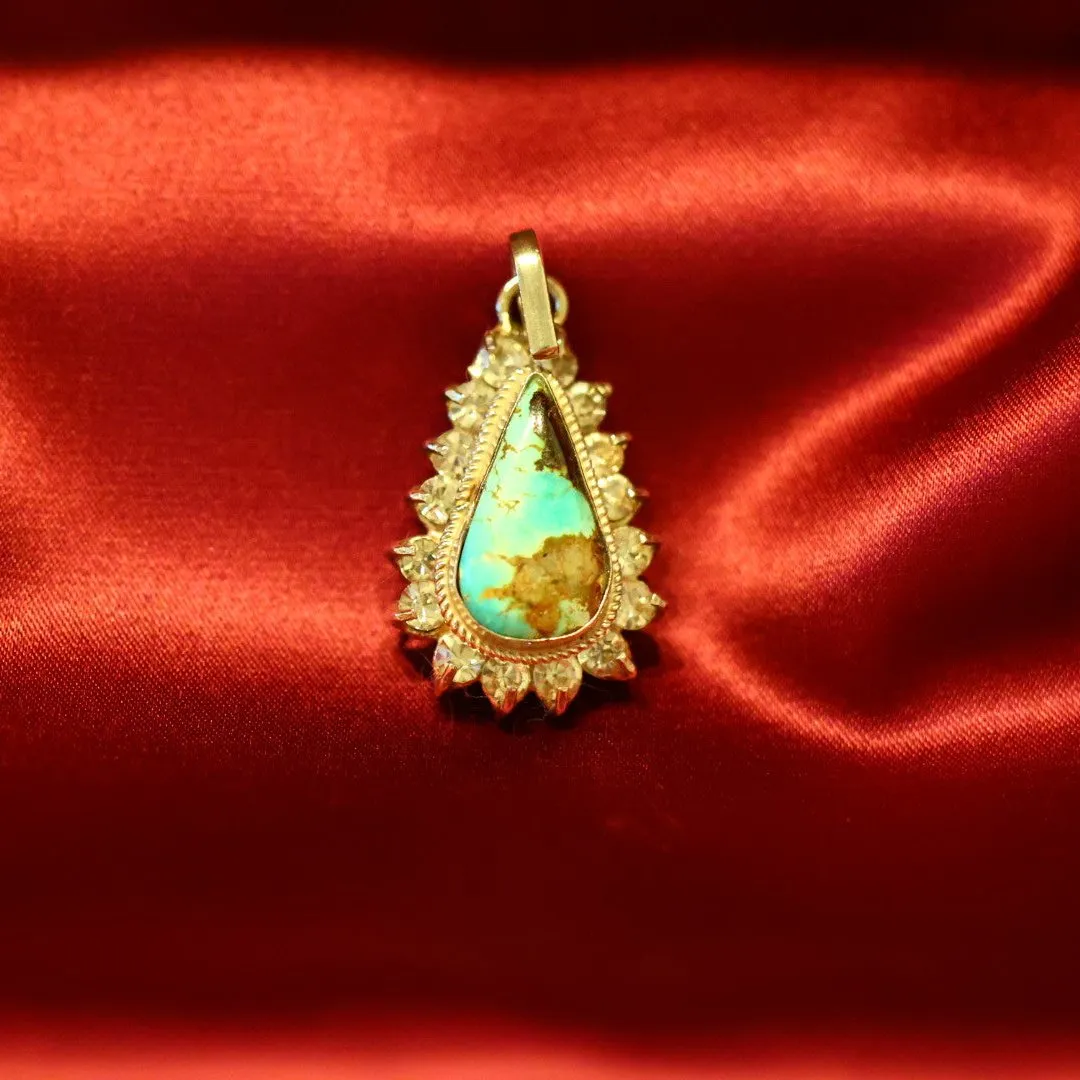 Teardrop Turquoise (Feroza) Zirconia Sterling Silver Pendant