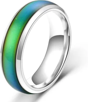 Temperature Changing Mood Ring for Men and Women, Stainless Steel Durable Wedding Band, Waterproof Couple Jewellry, Sporty Design Gift Y1854