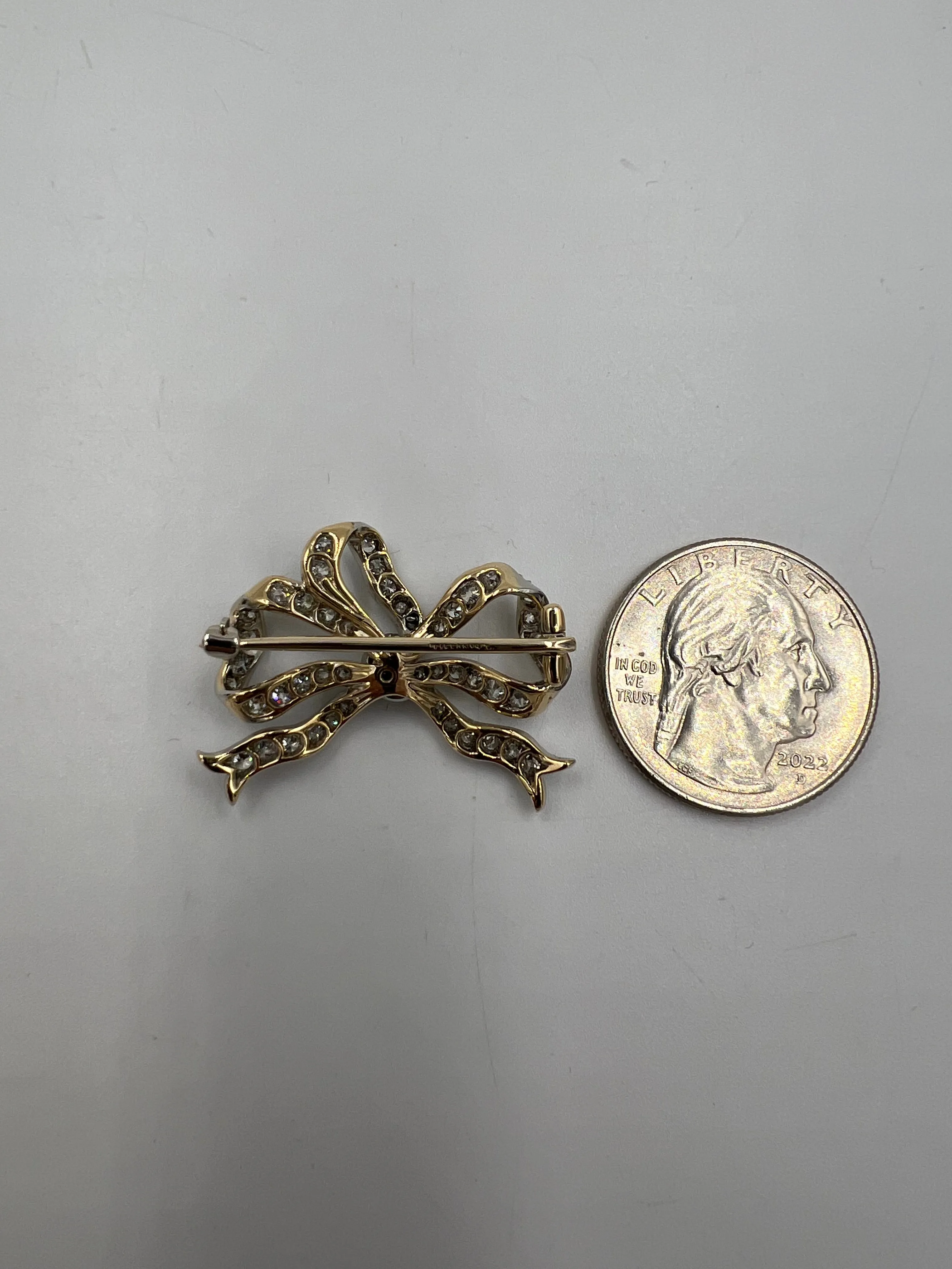 Tiffany Edwardian Old Mine Cut Diamond Platinum And 18k Gold Bow Brooch Circa 1910