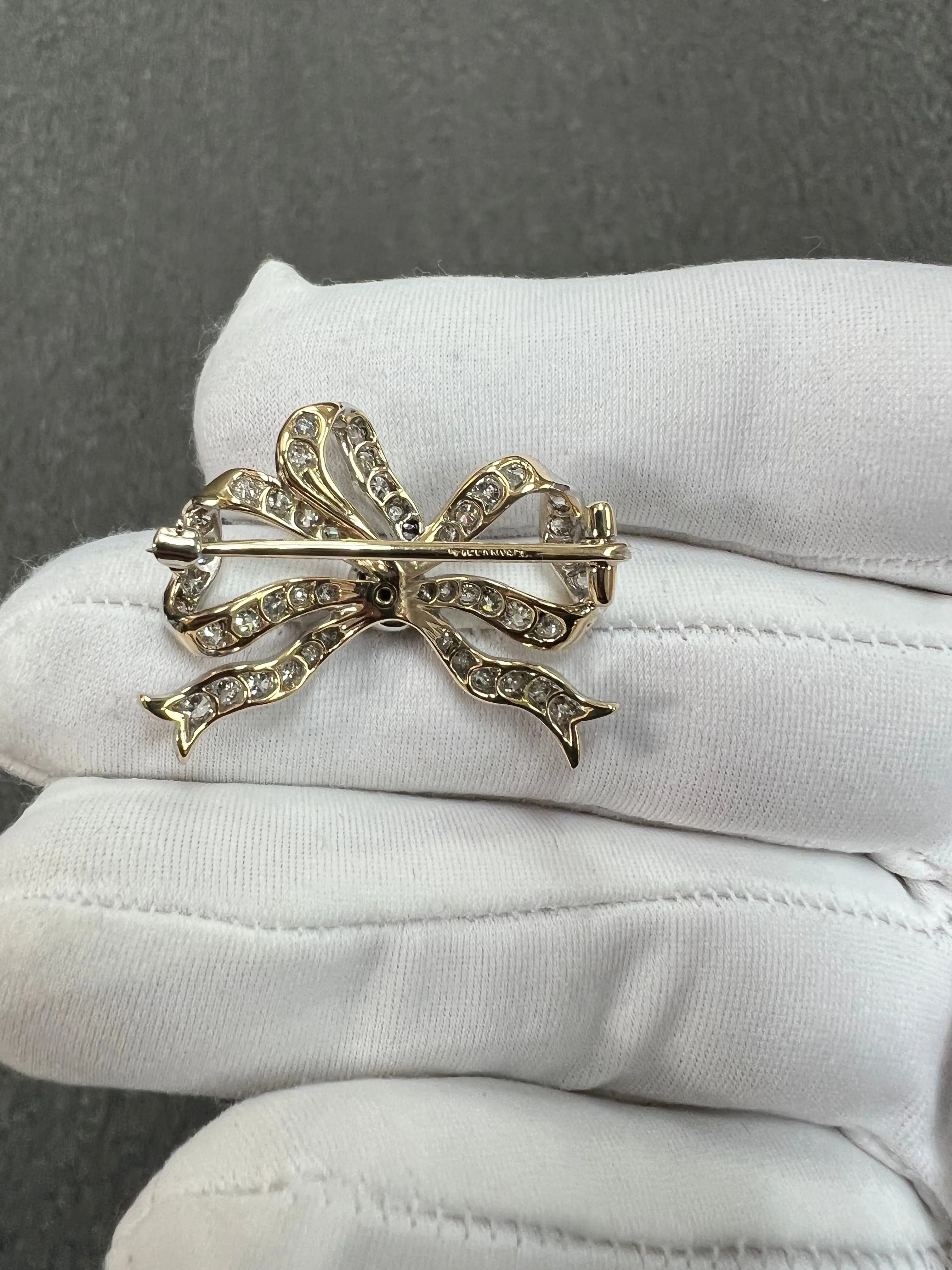 Tiffany Edwardian Old Mine Cut Diamond Platinum And 18k Gold Bow Brooch Circa 1910