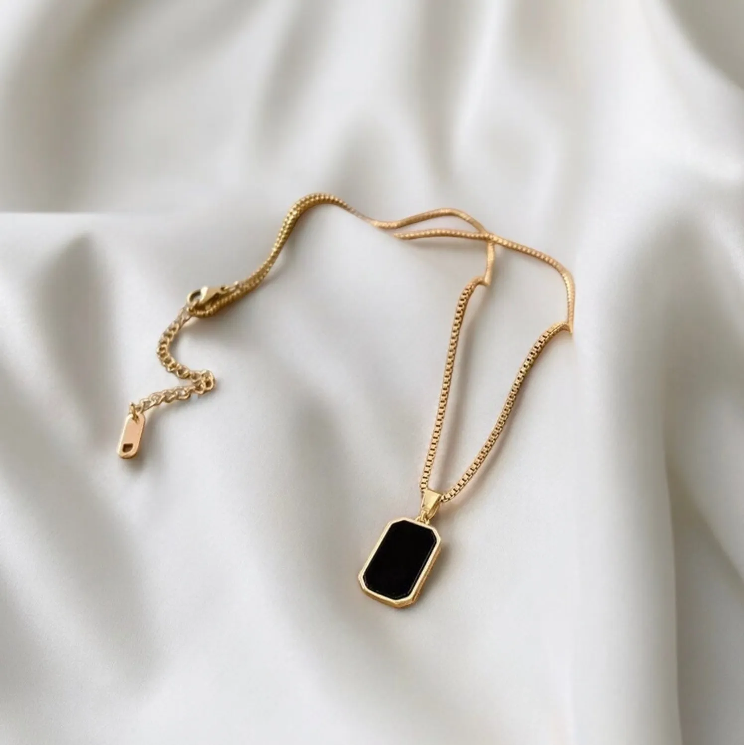 Titanium Steel Double Side Black Square And Letter Pendant