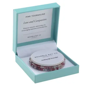Trio Bracelet Set - Pink Tourmaline (4mm) & Silver plated bead (3mm) Love & Compassion