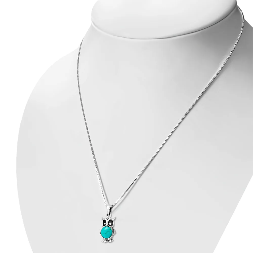 Turquoise Owl Silver Pendant