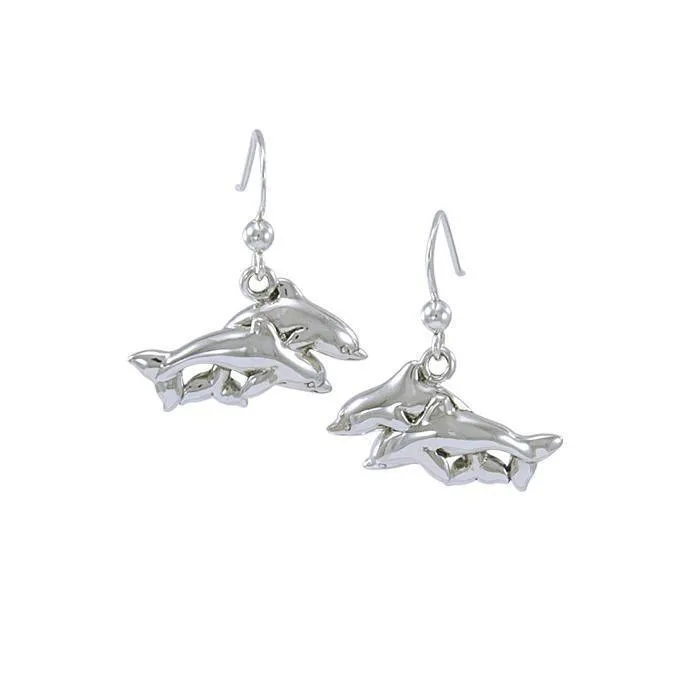 Twin Dolphin Sterling Silver Earrings