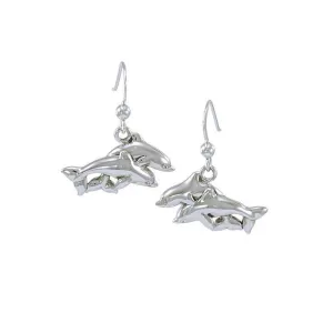 Twin Dolphin Sterling Silver Earrings