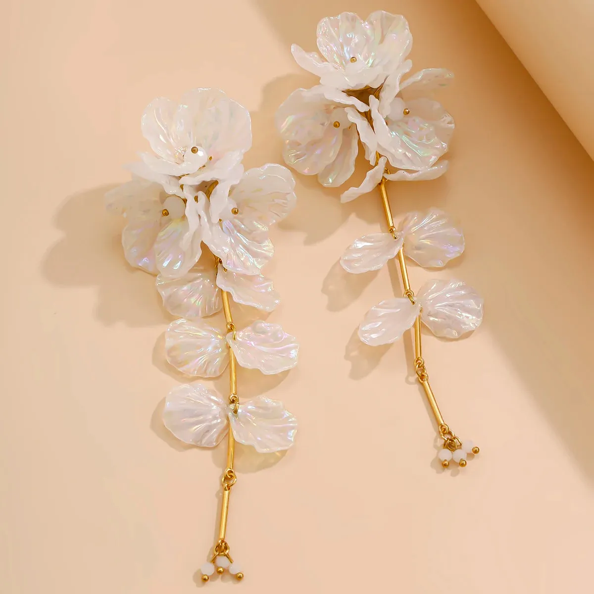 White Petal Flower Drop Earrings