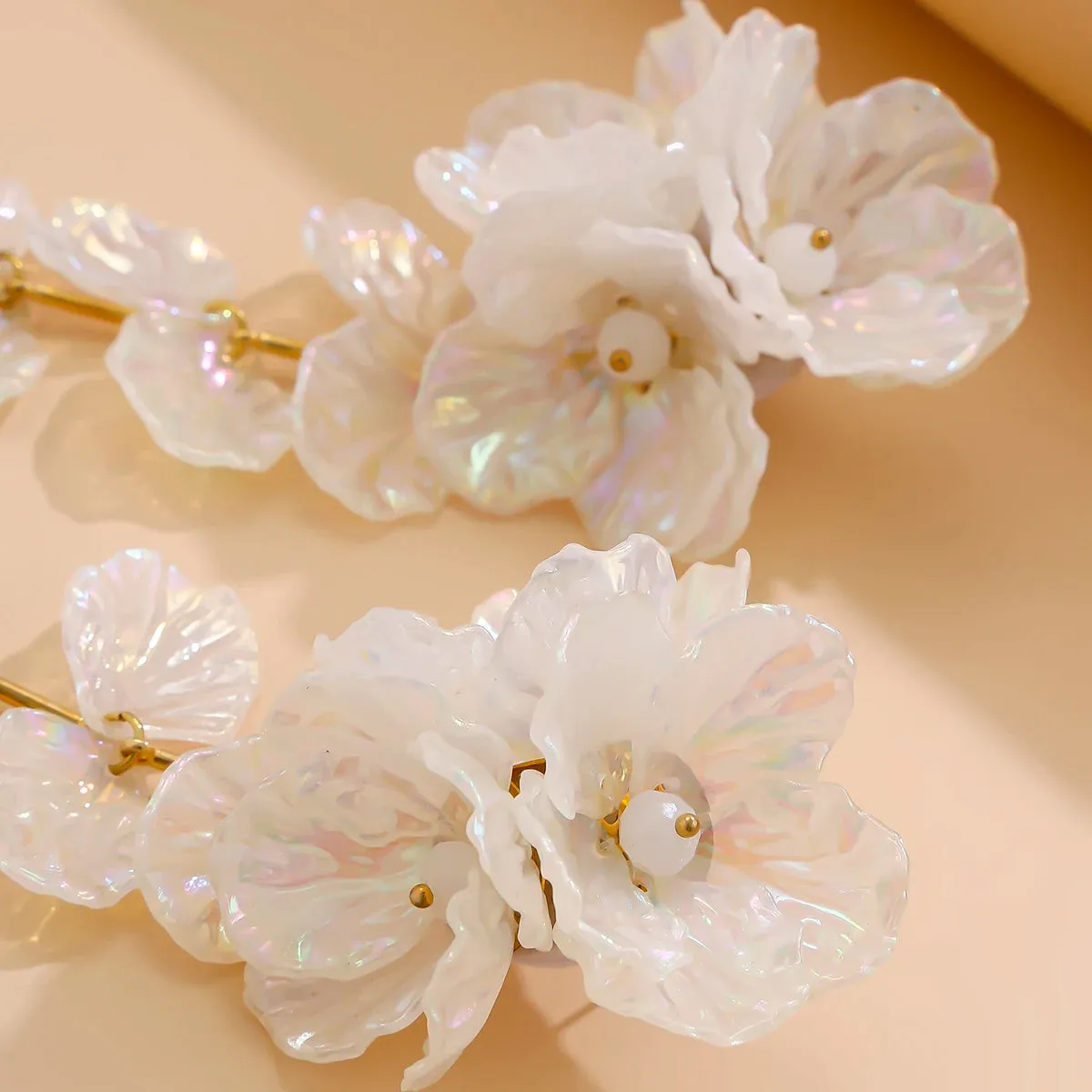 White Petal Flower Drop Earrings
