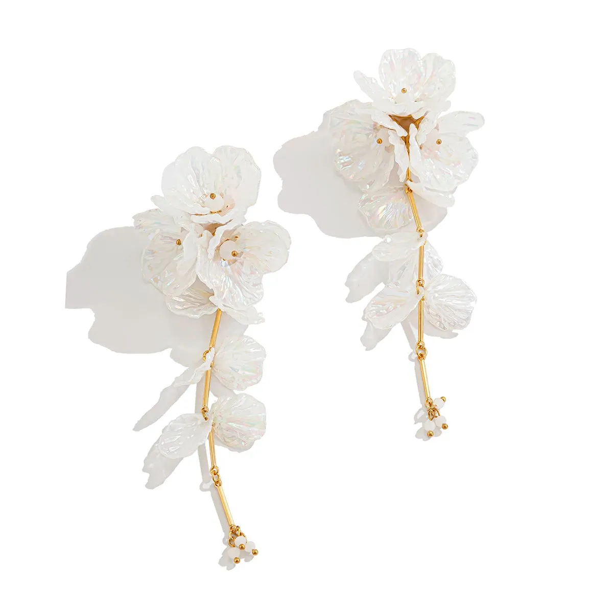White Petal Flower Drop Earrings