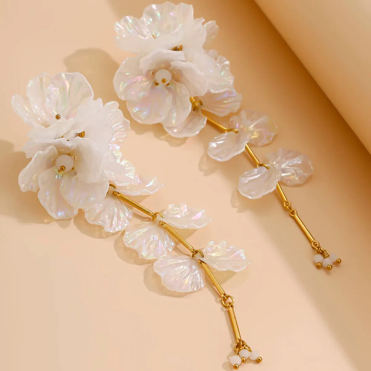 White Petal Flower Drop Earrings