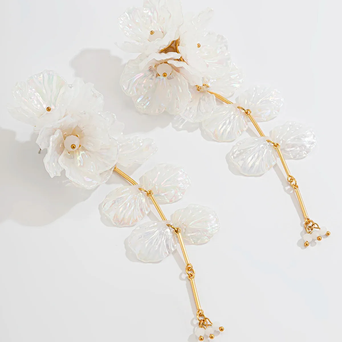 White Petal Flower Drop Earrings