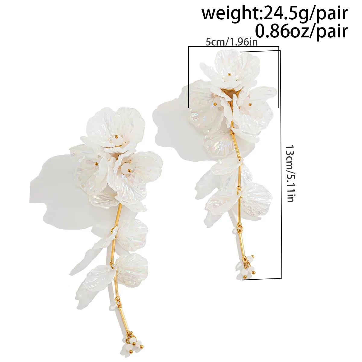 White Petal Flower Drop Earrings