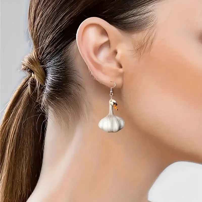 Wholesale Funny Creative Garlic Duck Ring Festival Animal Earrings
