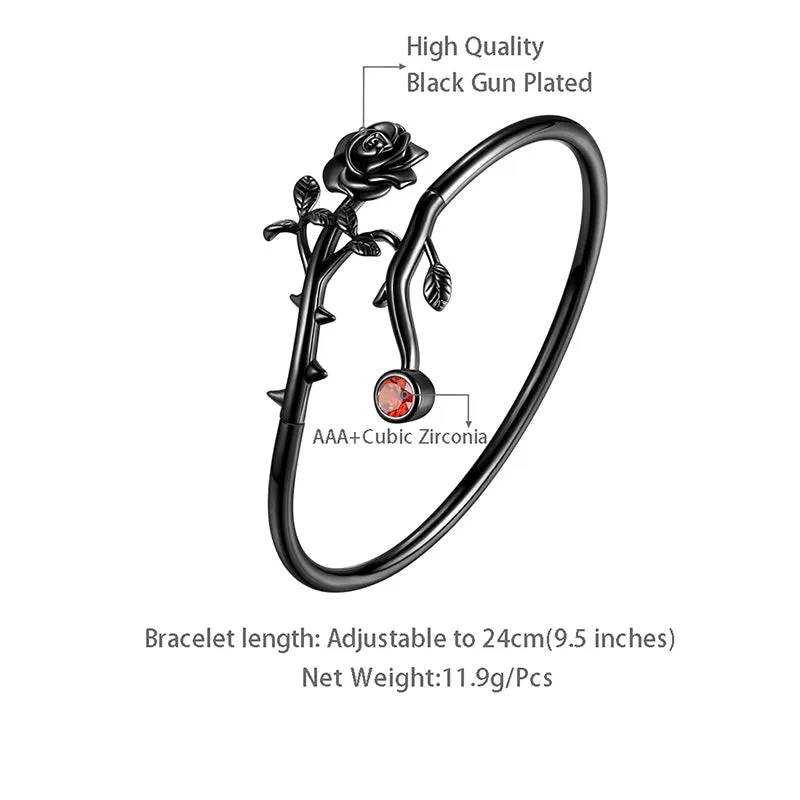 Women Rose Bracelets Rose Flower Cuff Bangle Bracelet Jewelry Girls Gothic Vintage Romantic Valentine's Day Gifts
